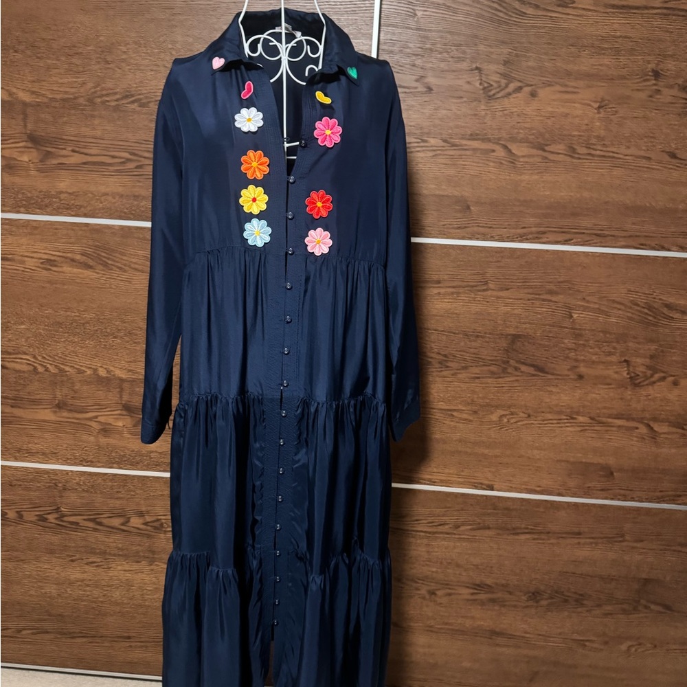 Johnny Was Silk Navy Tiered Wondered Dress Sz M